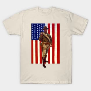 Vintage Soldier with American Flag T-Shirt